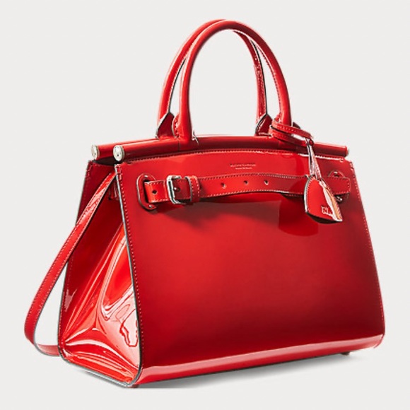 HOST PIC RALPH LAUREN COLLECTION RL 50 PATENT CALFSKIN TOP HANDLE IN RED - Picture 9 of 15